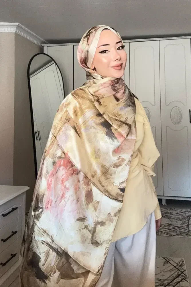 Crystal Flower Desen Şal - Yağ Yeşili - MADAME POLO