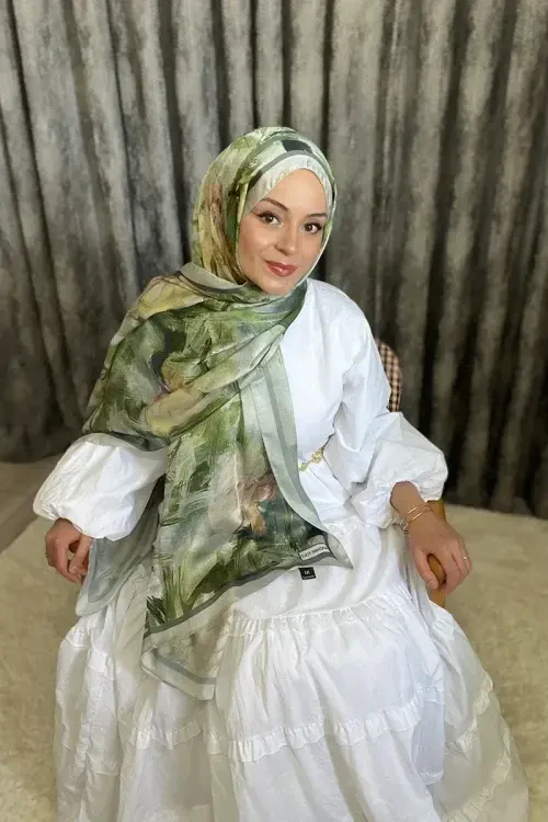 Crystal Flower Desen Şal - Yeşil 