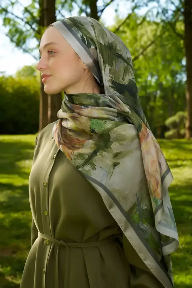 Crystal Flower Desen Şal - Yeşil - MADAME POLO