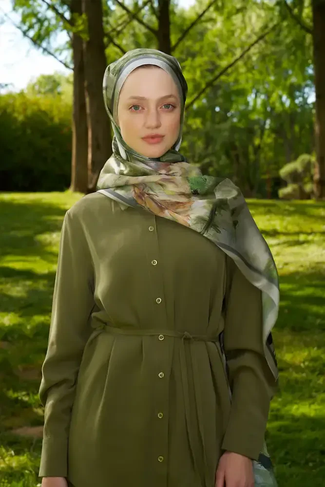 Crystal Flower Desen Şal - Yeşil - MADAME POLO