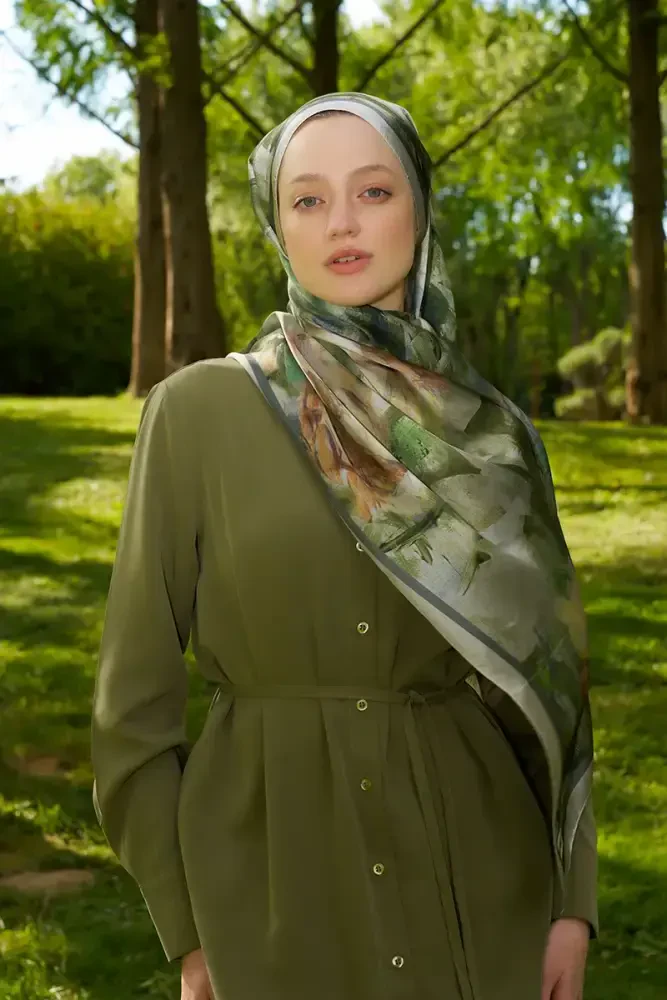 Crystal Flower Desen Şal - Yeşil - 6