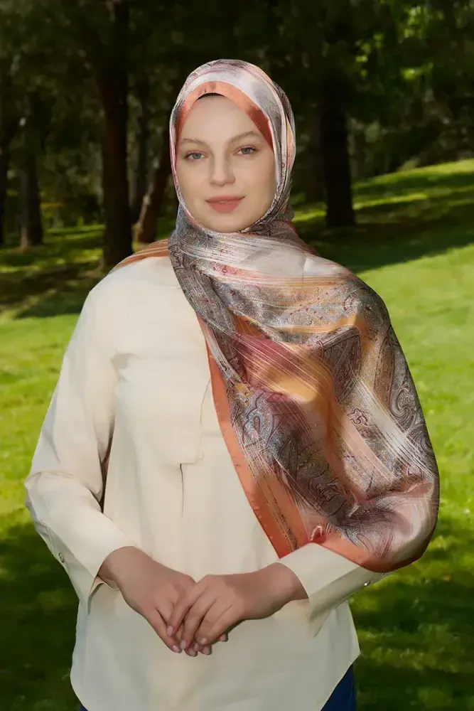 Ahsen Alemdar Crystal Hola Desen Şal - Turuncu - MADAME POLO