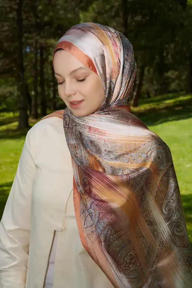 Ahsen Alemdar Crystal Hola Desen Şal - Turuncu - MADAME POLO