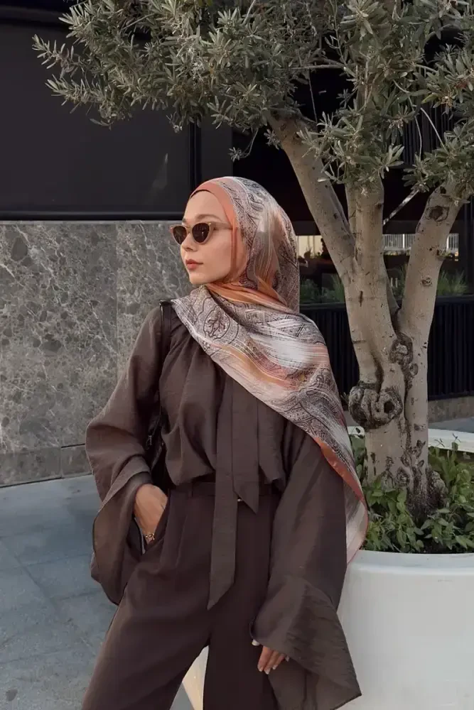 Ahsen Alemdar Crystal Hola Desen Şal - Turuncu - MADAME POLO