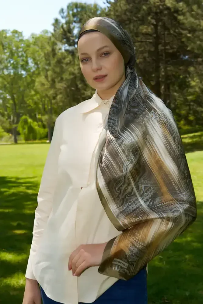 Crystal Hola Desen Şal - Yağ Yeşili - MADAME POLO