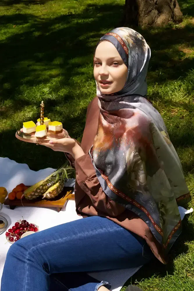 Crystal Perla Desen Şal - Antrasit - MADAME POLO