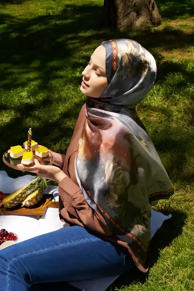 Crystal Perla Desen Şal - Antrasit - MADAME POLO