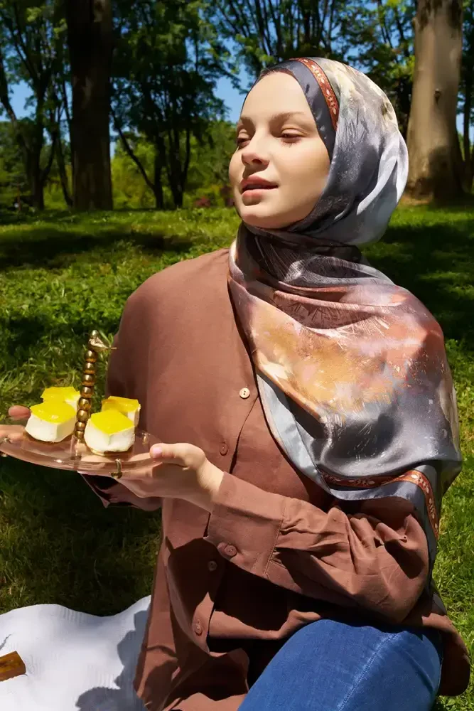 Crystal Perla Desen Şal - Antrasit - MADAME POLO