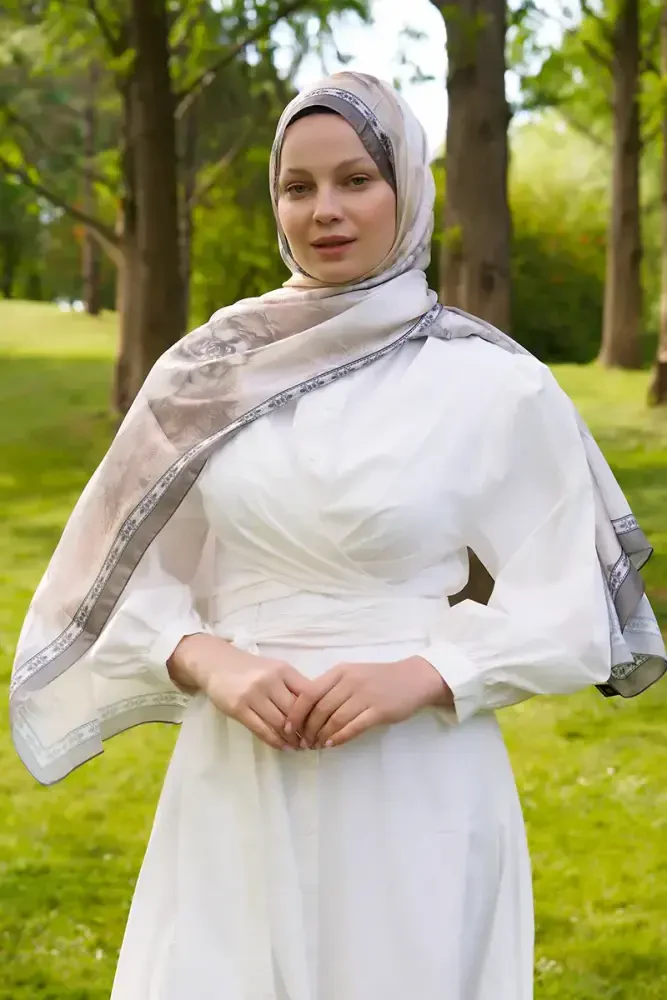 Crystal Perla Desen Şal - Haki - MADAME POLO