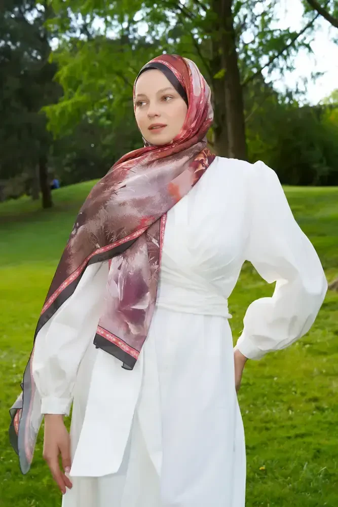 Crystal Perla Desen Şal - Kiremit - MADAME POLO