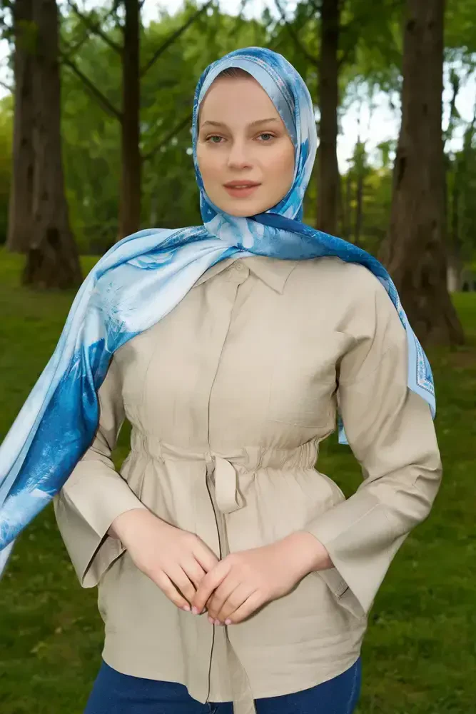 Crystal Perla Desen Şal - Mavi - MADAME POLO