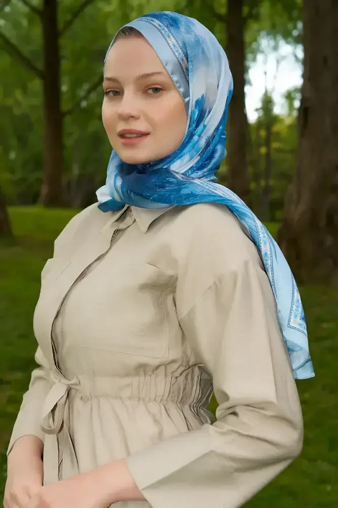 Crystal Perla Desen Şal - Mavi - MADAME POLO