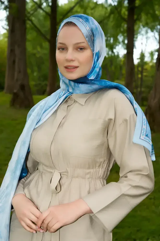 Crystal Perla Desen Şal - Mavi - MADAME POLO