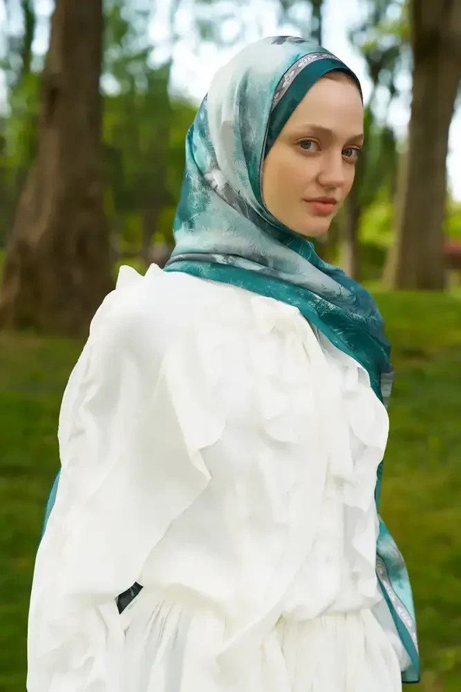Crystal Perla Desen Şal - Petrol - 2