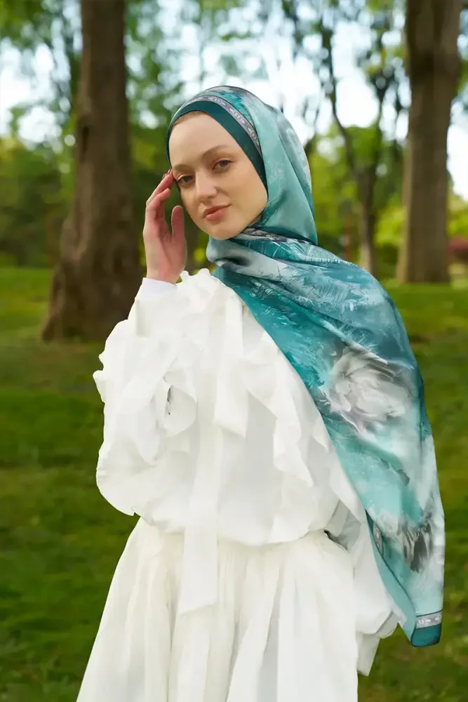 Crystal Perla Desen Şal - Petrol - MADAME POLO