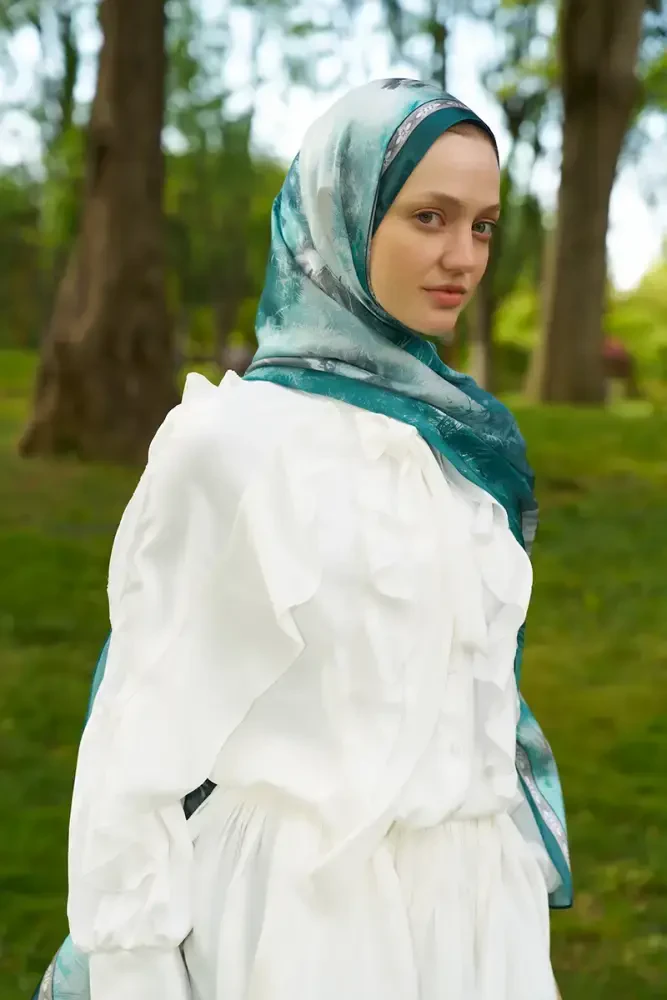 Crystal Perla Desen Şal - Petrol - 1