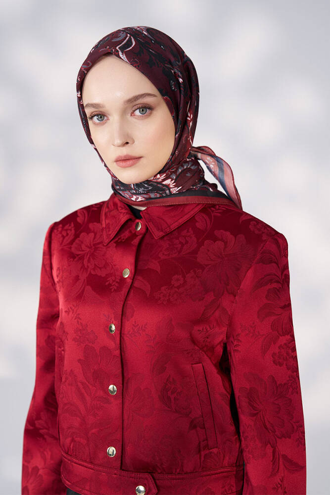 Daisy Allure Desen Eşarp - Bordo - 1