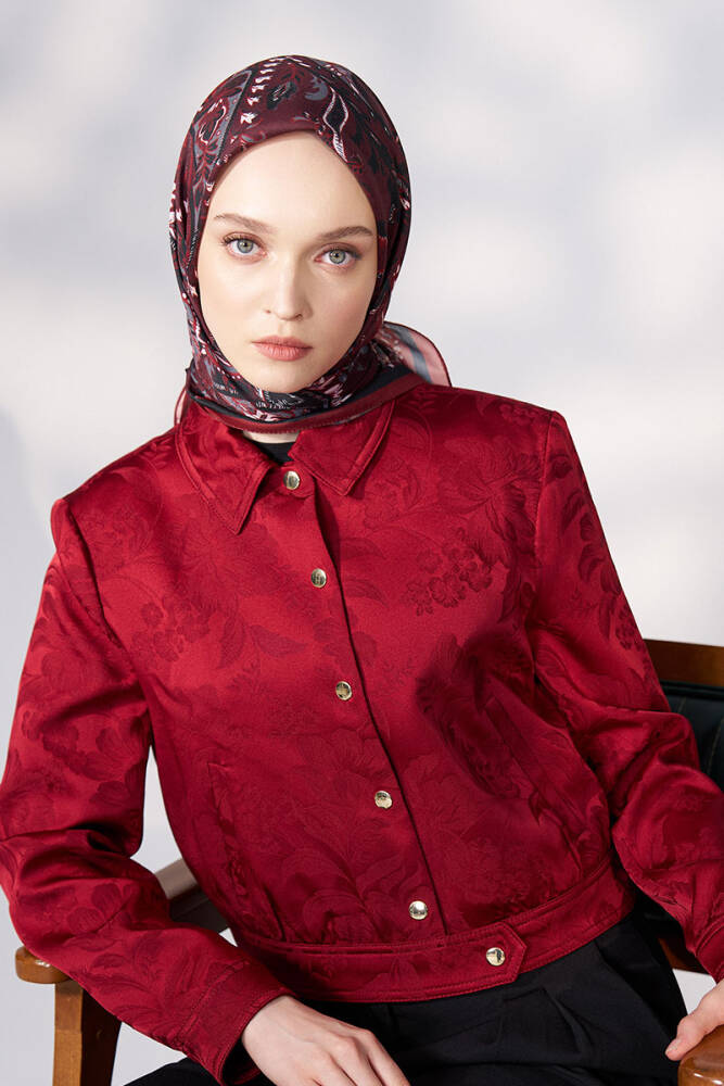 Daisy Allure Desen Eşarp - Bordo - 2