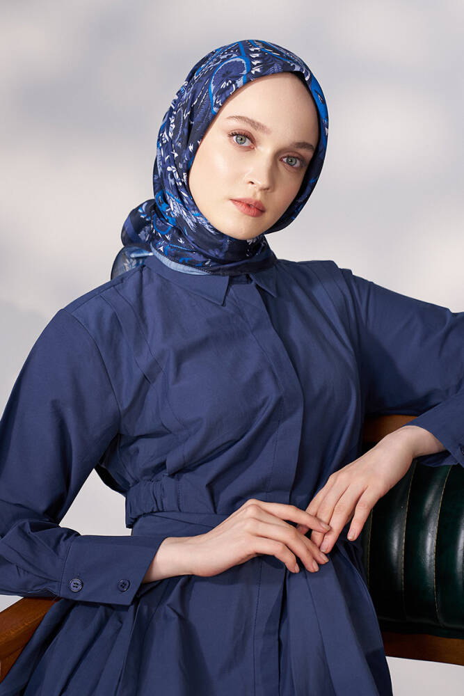 Daisy Allure Desen Eşarp - Lacivert - 1