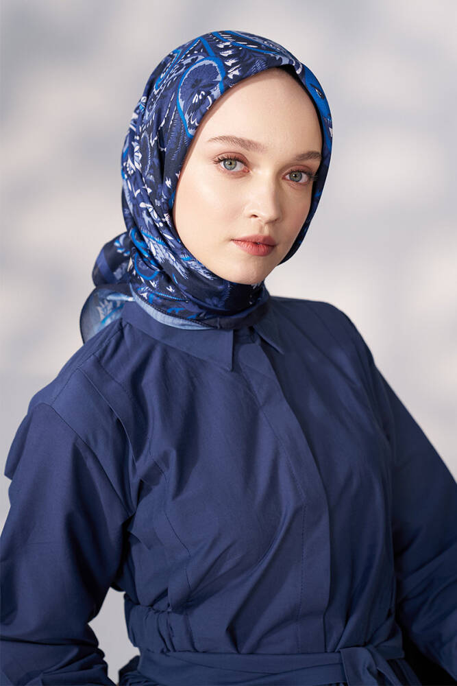 Daisy Allure Desen Eşarp - Lacivert - 2
