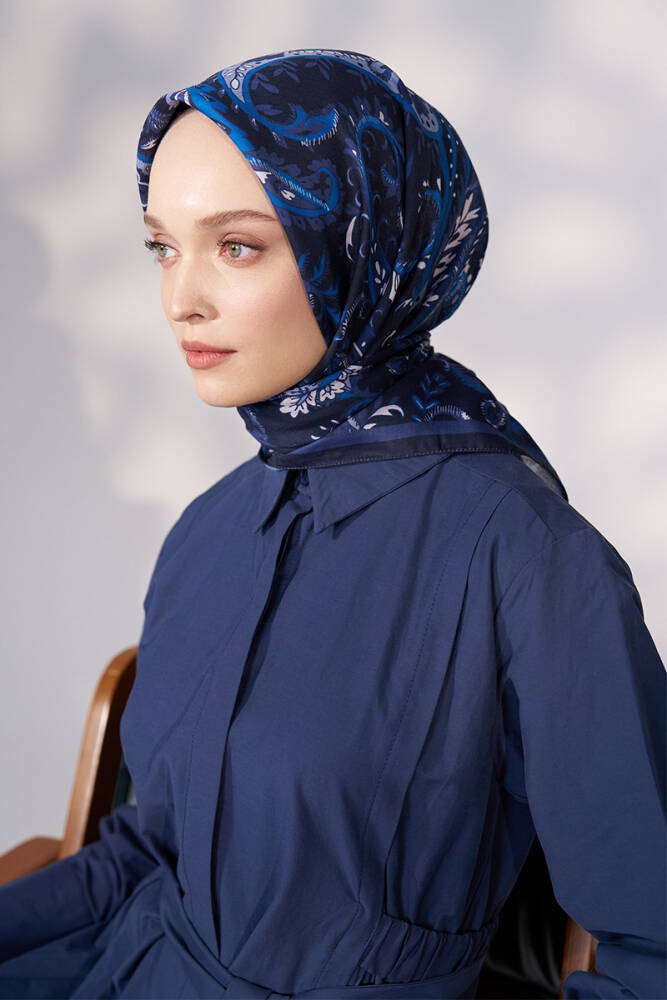 Daisy Allure Desen Eşarp - Lacivert - 3