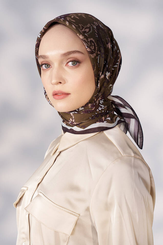 Daisy Allure Desen Eşarp - Yağ Yeşili - 1