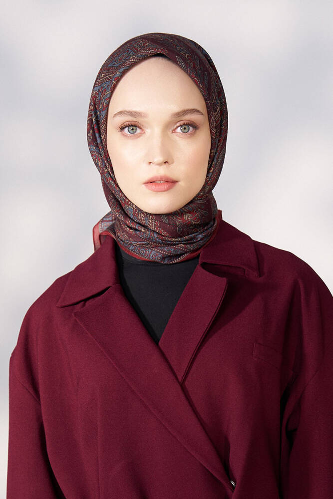 Daisy Glory Desen Eşarp - Bordo - 3