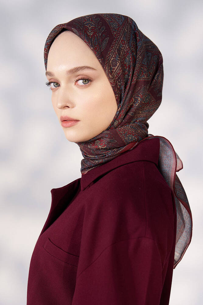 Daisy Glory Desen Eşarp - Bordo - 1