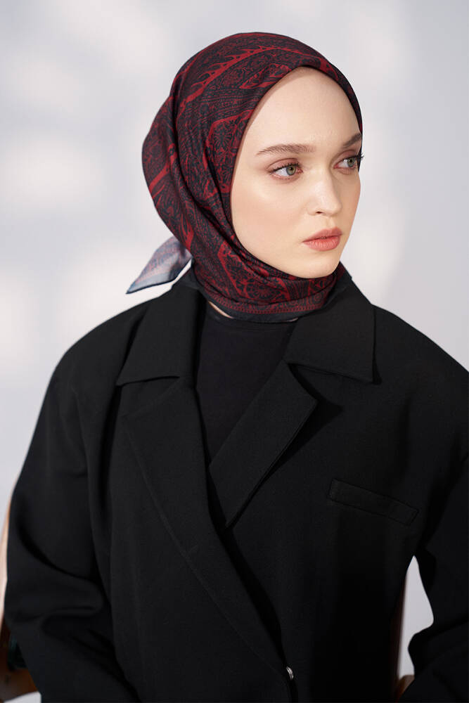 Daisy Glory Desen Eşarp - Bordo / Siyah - 1