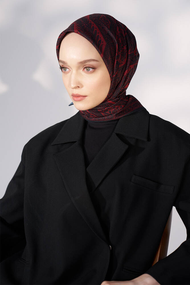 Daisy Glory Desen Eşarp - Bordo / Siyah - 2