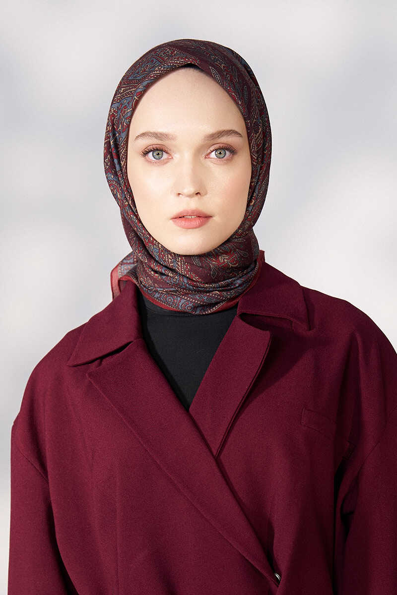 Daisy Glory Desen Eşarp - Bordo - MADAME POLO