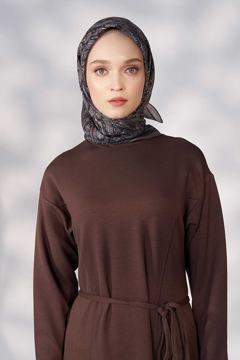 Daisy Glory Desen Eşarp - Kahverengi - MADAME POLO