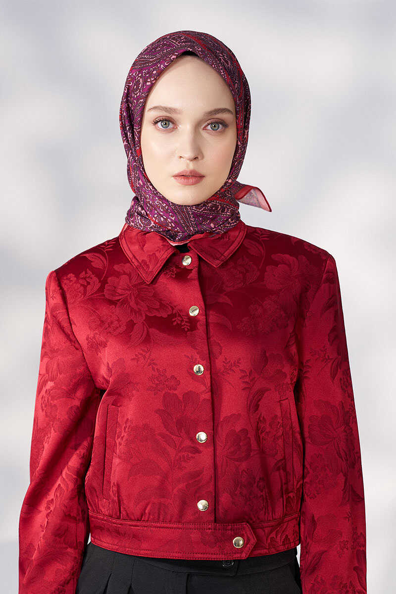 Daisy Glory Desen Eşarp - Kırmızı - MADAME POLO