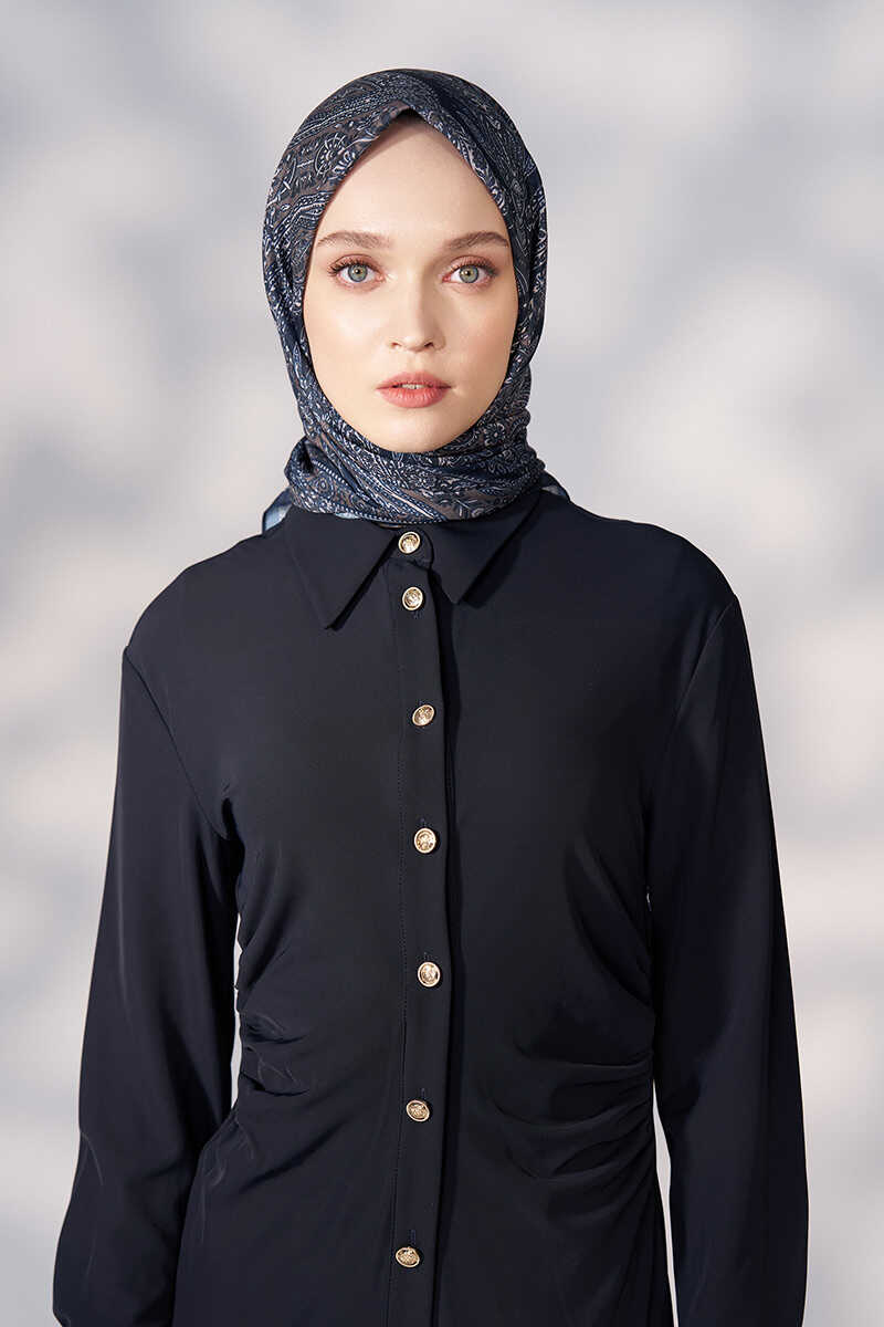 Daisy Glory Desen Eşarp - Lacivert - MADAME POLO