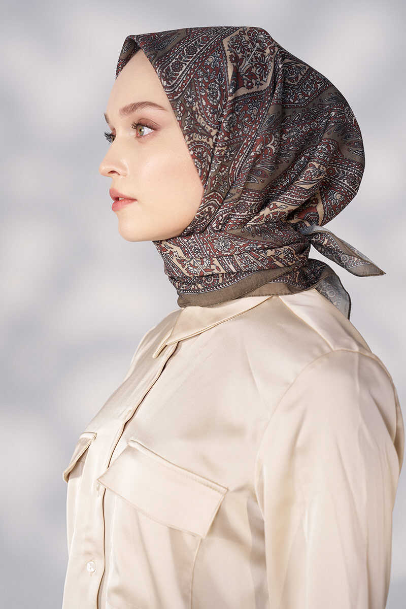 Daisy Glory Desen Eşarp - Yağ Yeşili - MADAME POLO