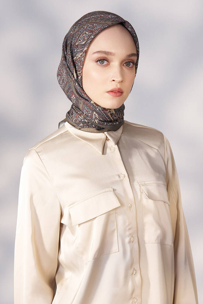 Daisy Glory Desen Eşarp - Yağ Yeşili - 1