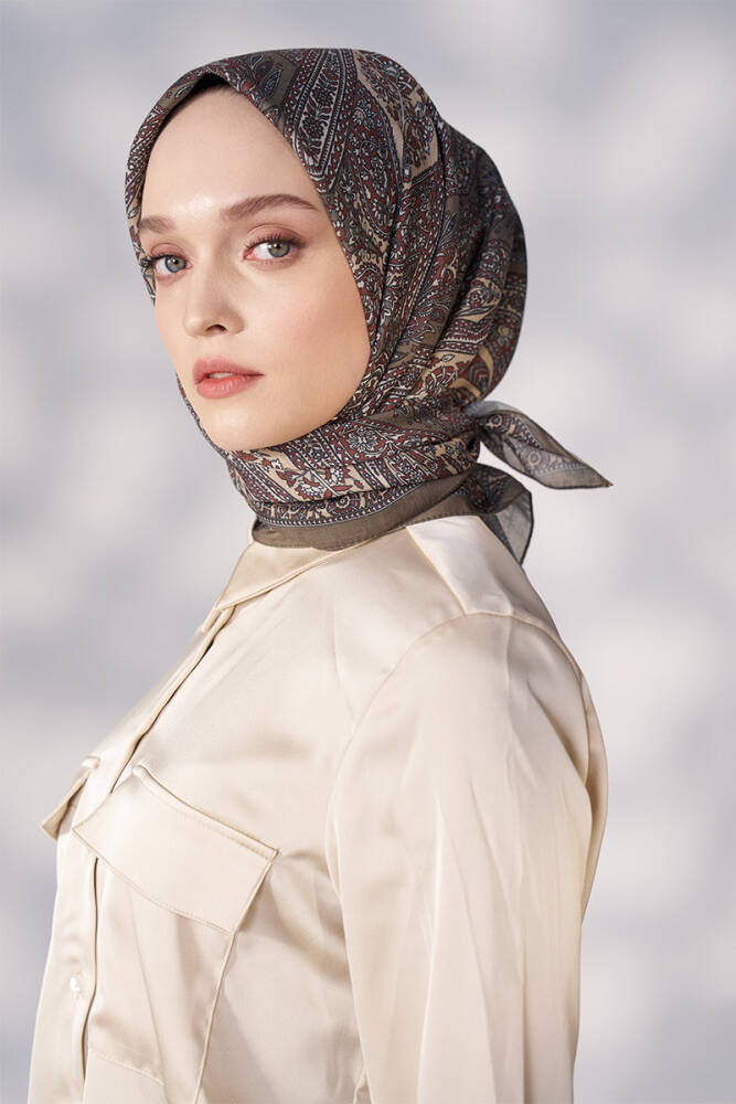 Daisy Glory Desen Eşarp - Yağ Yeşili - 3