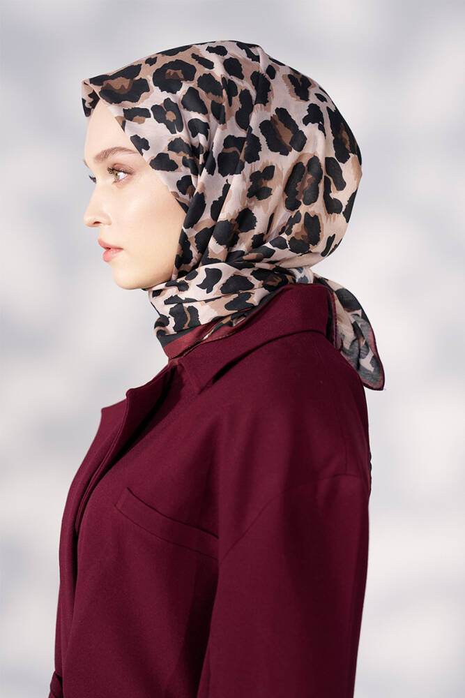 Daisy Leopar Desen Eşarp - Bordo - 1