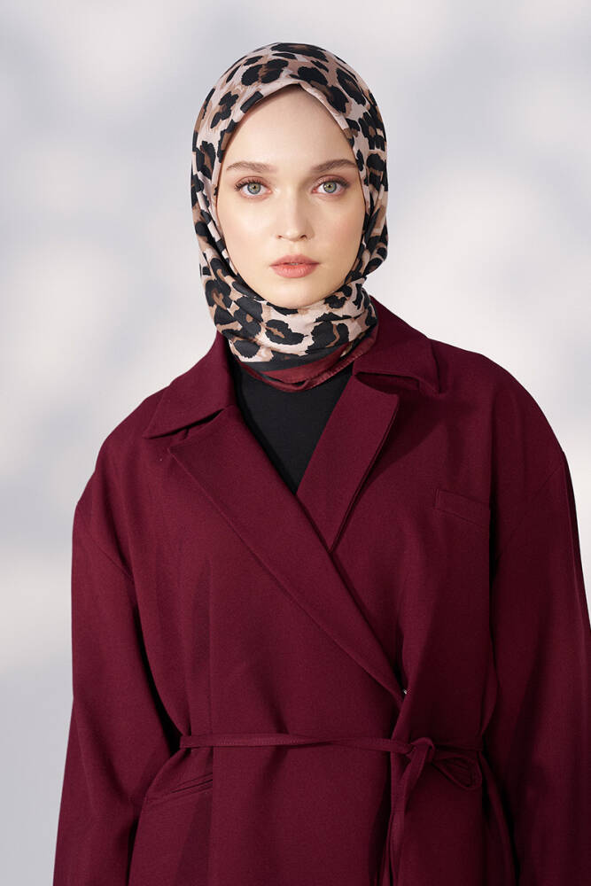 Daisy Leopar Desen Eşarp - Bordo - 2