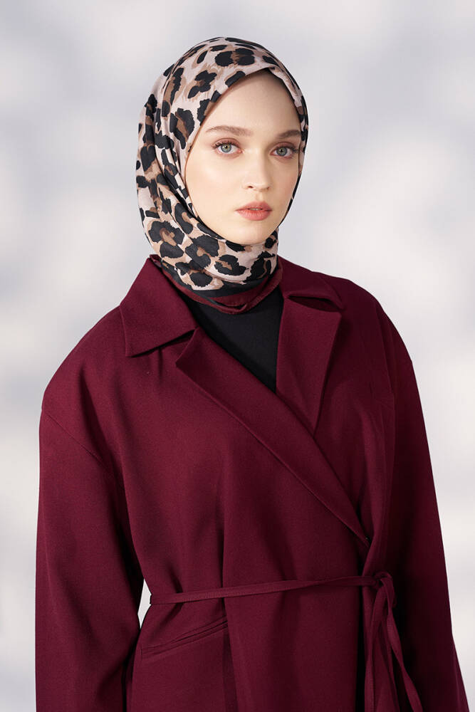 Daisy Leopar Desen Eşarp - Bordo - 3