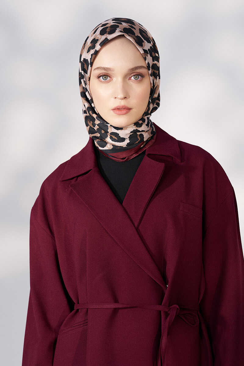 Daisy Leopar Desen Eşarp - Bordo - MADAME POLO