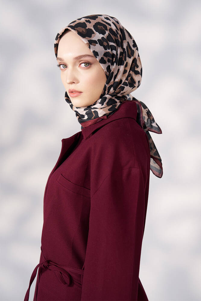 Daisy Leopar Desen Eşarp - Bordo - 4
