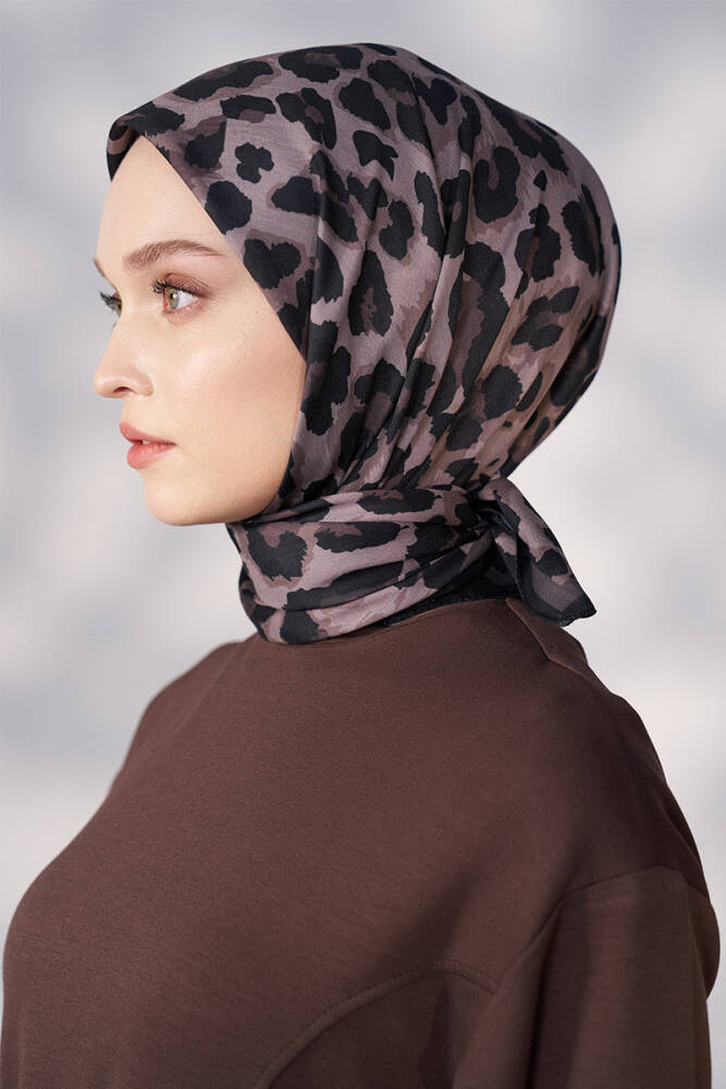 Daisy Leopar Desen Eşarp - Kahverengi - 3