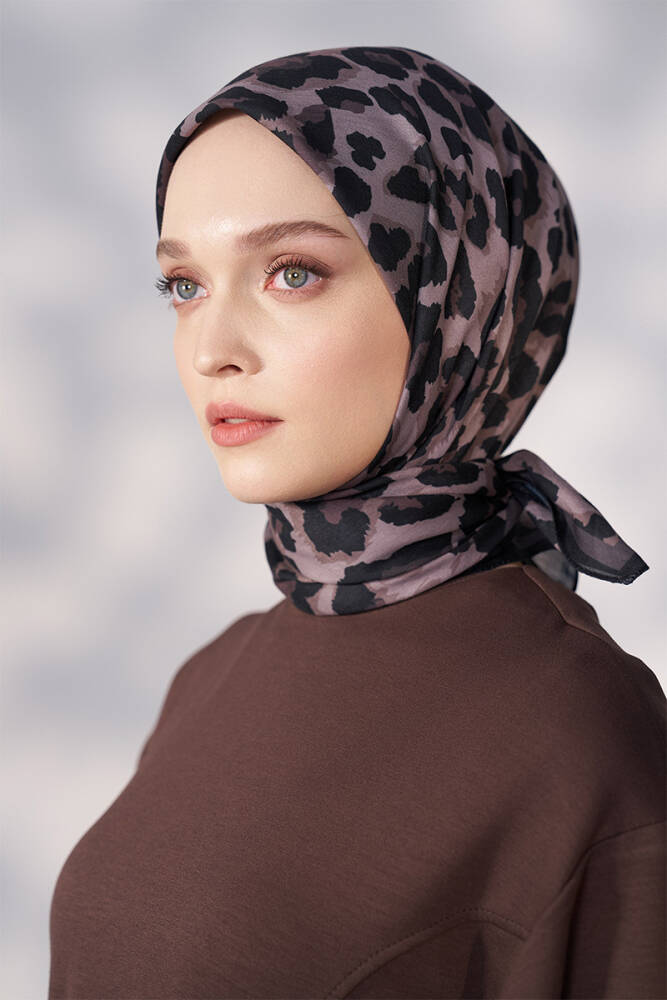 Daisy Leopar Desen Eşarp - Kahverengi - 2