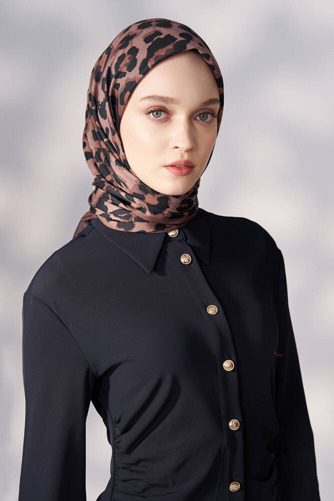 Daisy Leopar Desen Eşarp - Mocha - 3