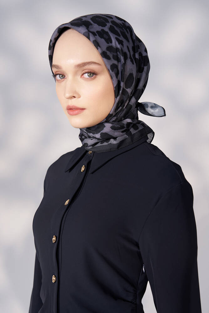 Daisy Leopar Desen Eşarp - Siyah - 1