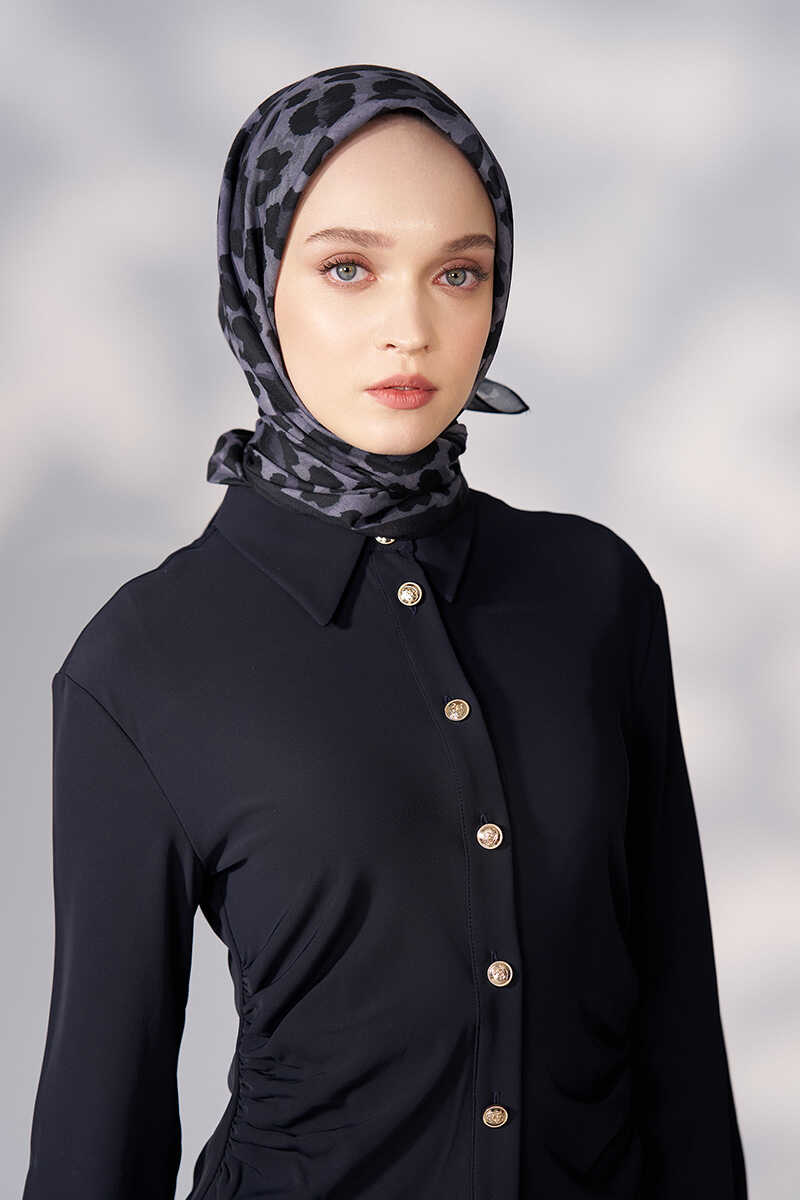 Daisy Leopar Desen Eşarp - Siyah - MADAME POLO