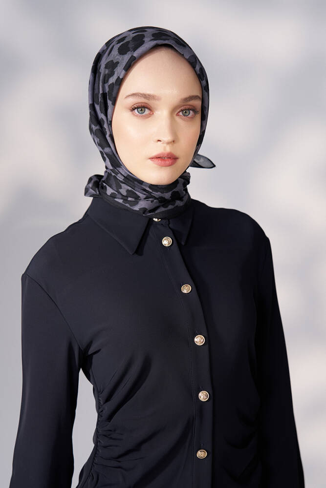 Daisy Leopar Desen Eşarp - Siyah - 3