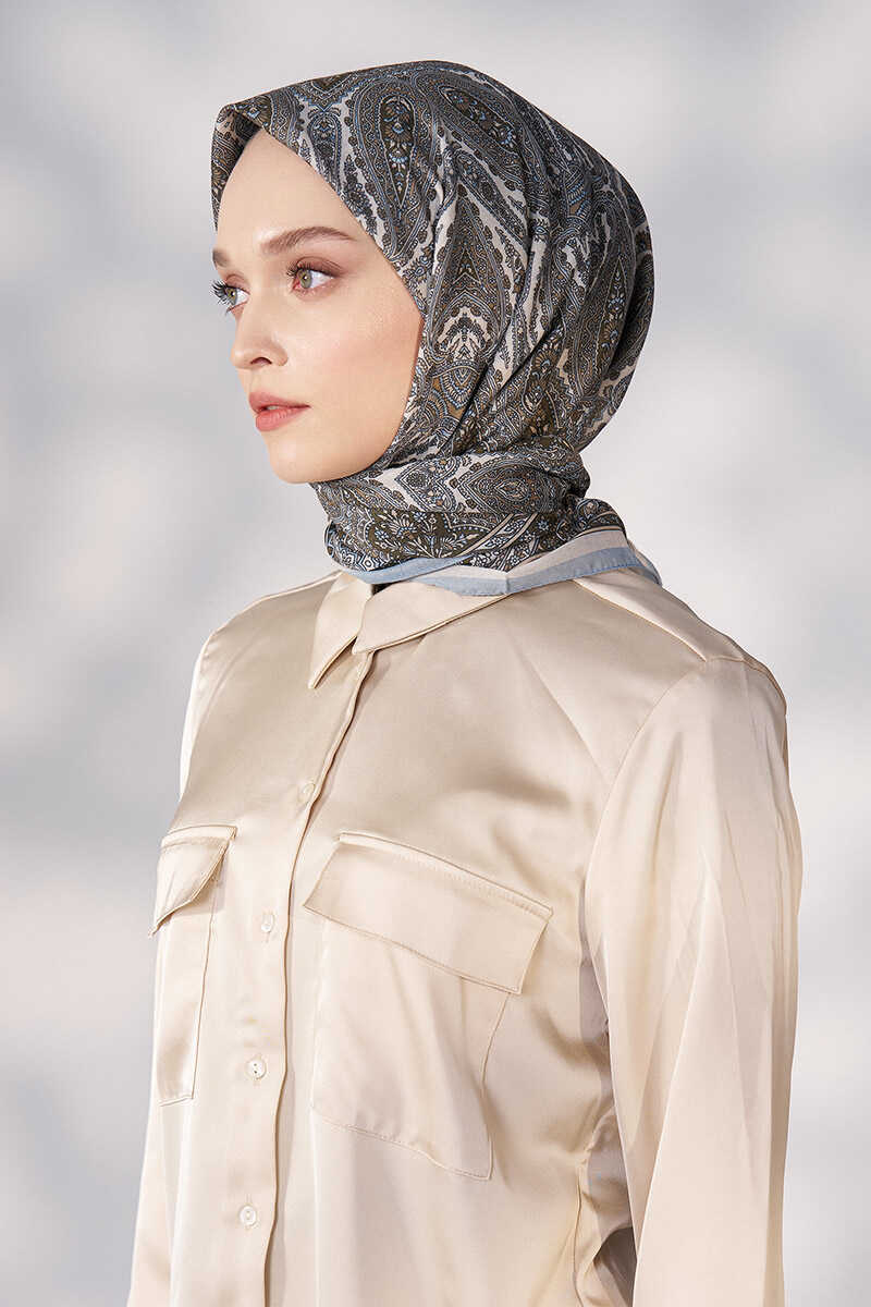 Daisy Linda Desen Eşarp - Mavi - MADAME POLO