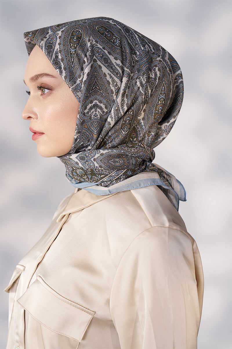 Daisy Linda Desen Eşarp - Mavi - MADAME POLO